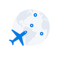 Official PonyBuy illustration of an aeroplane circling a globe marked with three waypoints