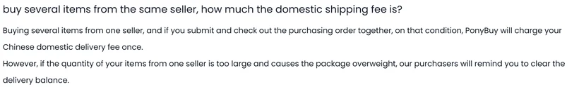 A short official article on ordering more than one thing from a single shop, with the inland fee rule in the first paragraph and a weight caveat in the second