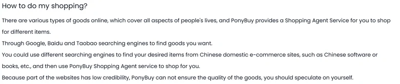 The official article answering how to do my shopping, four short paragraphs ending on a warning that the buyer has to judge a source site themselves