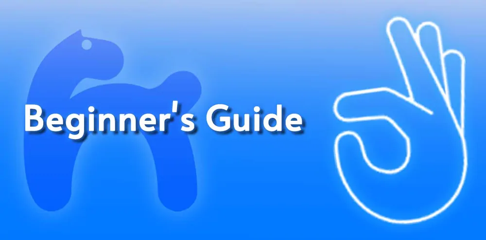 The official PonyBuy Beginner's Guide banner: a bright blue panel with a pony outline and a line drawn hand making an OK sign